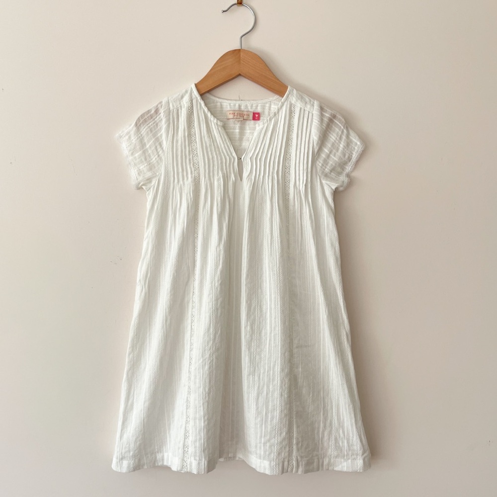 Pink Chicken White Cotton Pintuck Girls Dress